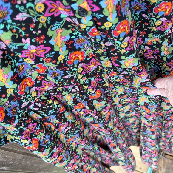 Boden Cotton Black Floral Tiered Maxi Shirt Dress Sz 8R - Picture 8 of 15